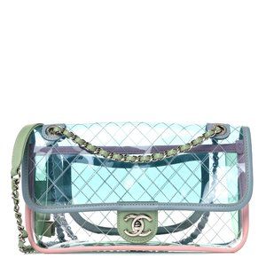 CHANEL Lambskin PVC Quilted Mini Coco Splash Flap Blue Green